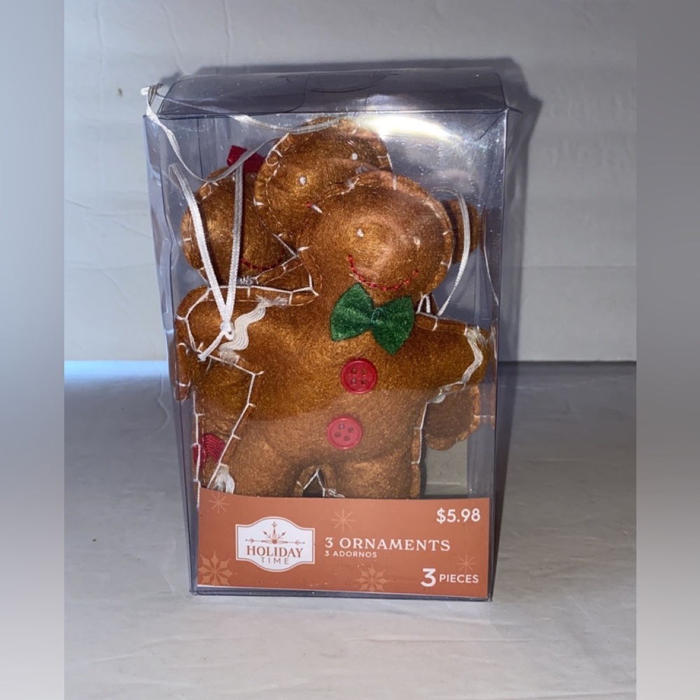 NEW - ‘Holiday Time’ 3pc Gingerbread Man Fabric Ornaments